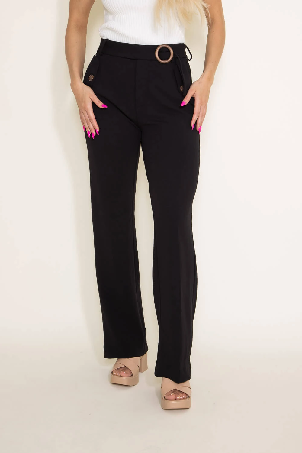 Boom Boom Jeans Belted Trouser Pants For Women In Black | V22926Z-BLACK 4 Boom Boom Jeans Belted Trouser Pants For Women In Black | V22926Z-BLACK - Image 2