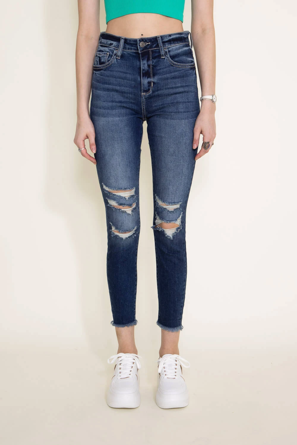 Cello High Rise Distress Fray Hem Skinny Jeans For Women | WV77101DKD-1 4 Cello High Rise Distress Fray Hem Skinny Jeans For Women | WV77101DKD-1 - Image 2