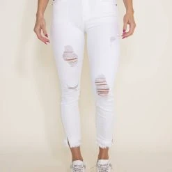 KanCan Double Fray Ankle Skinny Jeans For Women In White | KC6204WT 9 KanCan Double Fray Ankle Skinny Jeans For Women In White | KC6204WT -straight jeans shop 001 KanCan Double Fray Ankle Skinny Jeans for Women in White KC6204WT
