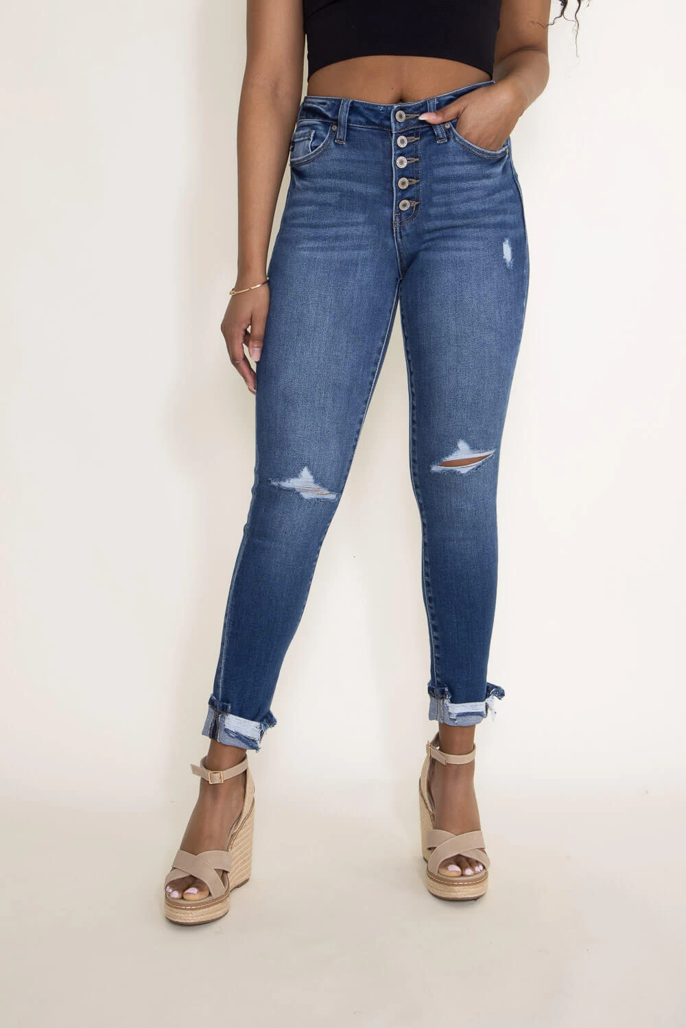 KanCan High Rise Rolled Cuff Ankle Skinny Jeans For Women | KC7117M 4 KanCan High Rise Rolled Cuff Ankle Skinny Jeans For Women | KC7117M - Image 2