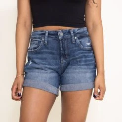 Silver Jeans Dark Wash Boyfriend Denim Shorts For Women | L53608EPX333