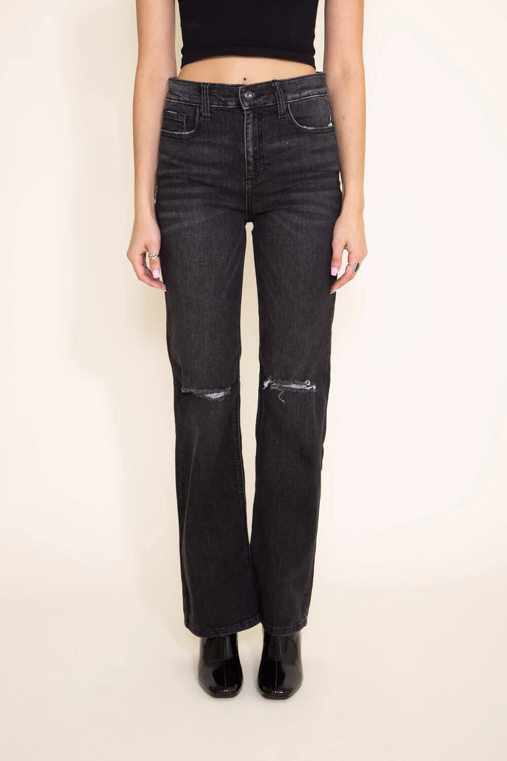 Sneak Peek High Rise Slim Bootcut Jeans For Women In Black | SP-P11946 6 Sneak Peek High Rise Slim Bootcut Jeans For Women In Black | SP-P11946 - Image 4