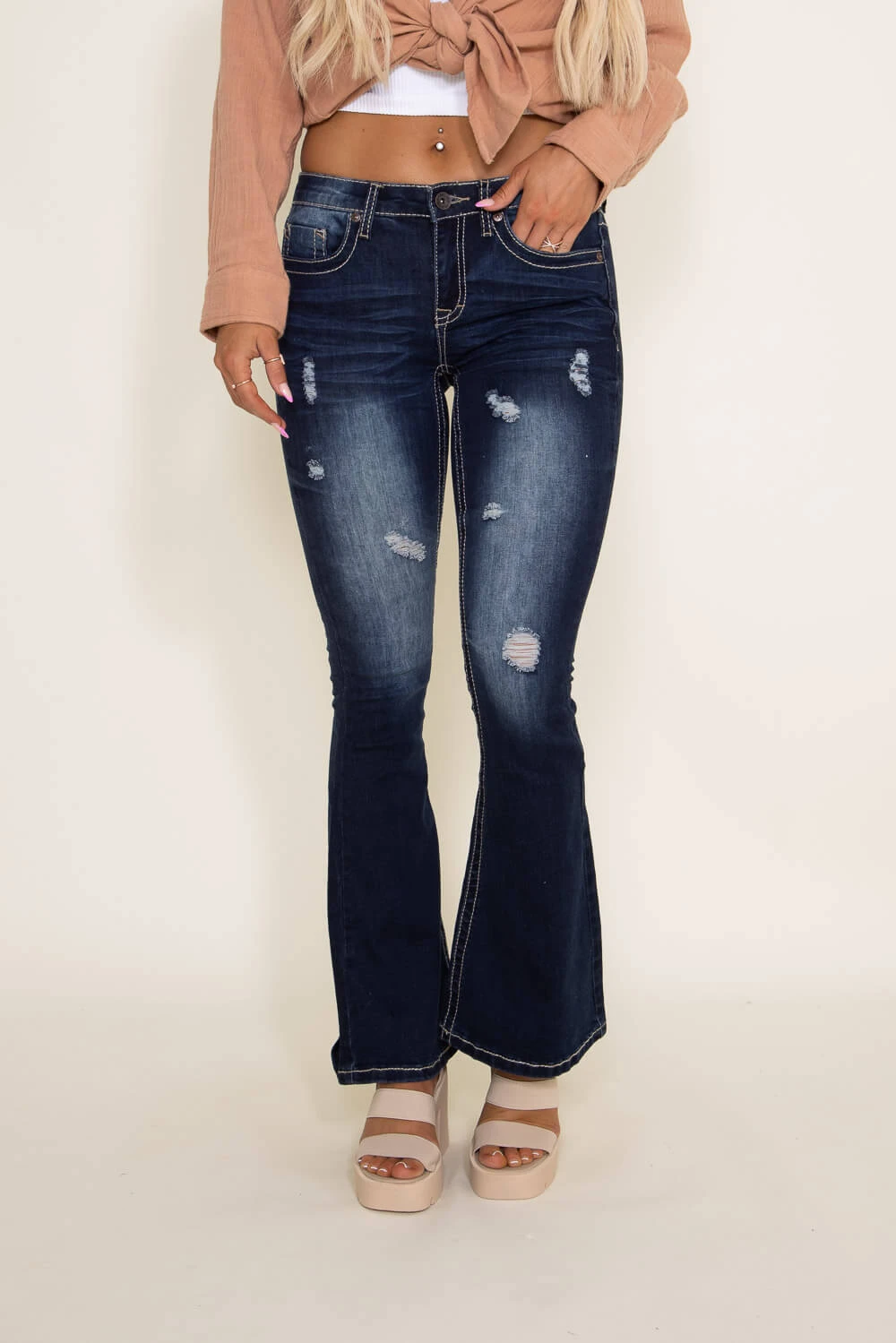 True Luck Bernie Mild Destruction Flare Jeans For Women | TL20150018 6 True Luck Bernie Mild Destruction Flare Jeans For Women | TL20150018 - Image 4