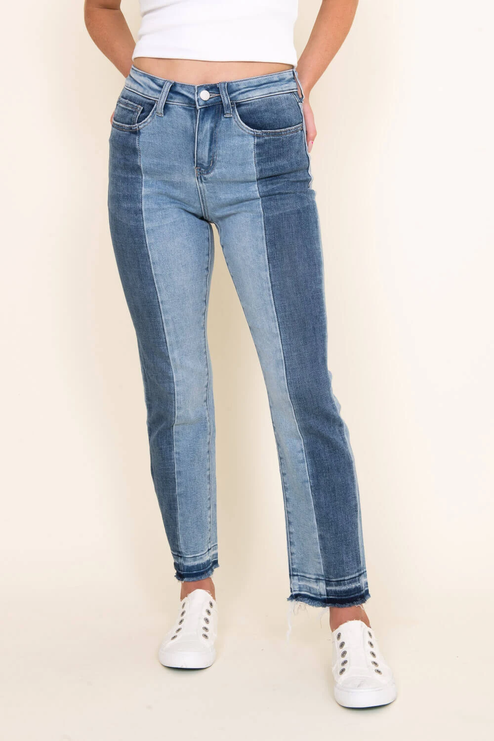 Flying Monkey Super High Rise Color Block Straight Jeans For Women | F4411 3 Flying Monkey Super High Rise Color Block Straight Jeans For Women | F4411