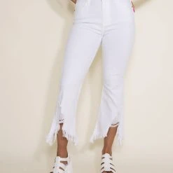 Cello High Rise Cropped Fray Hem Flare Jeans For Women In White | WV38744WHT 12 Cello High Rise Cropped Fray Hem Flare Jeans For Women In White | WV38744WHT -straight jeans shop 002 Cello High Rise Cropped Fray Hem Flare Jeans for Women in White WV38744WHT