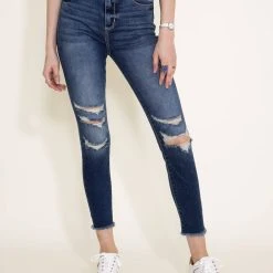 Cello High Rise Distress Fray Hem Skinny Jeans For Women | WV77101DKD-1 -straight jeans shop 002 Cello High Rise Distress Fray Hem Skinny Jeans for Women WV77101DKD 1 1