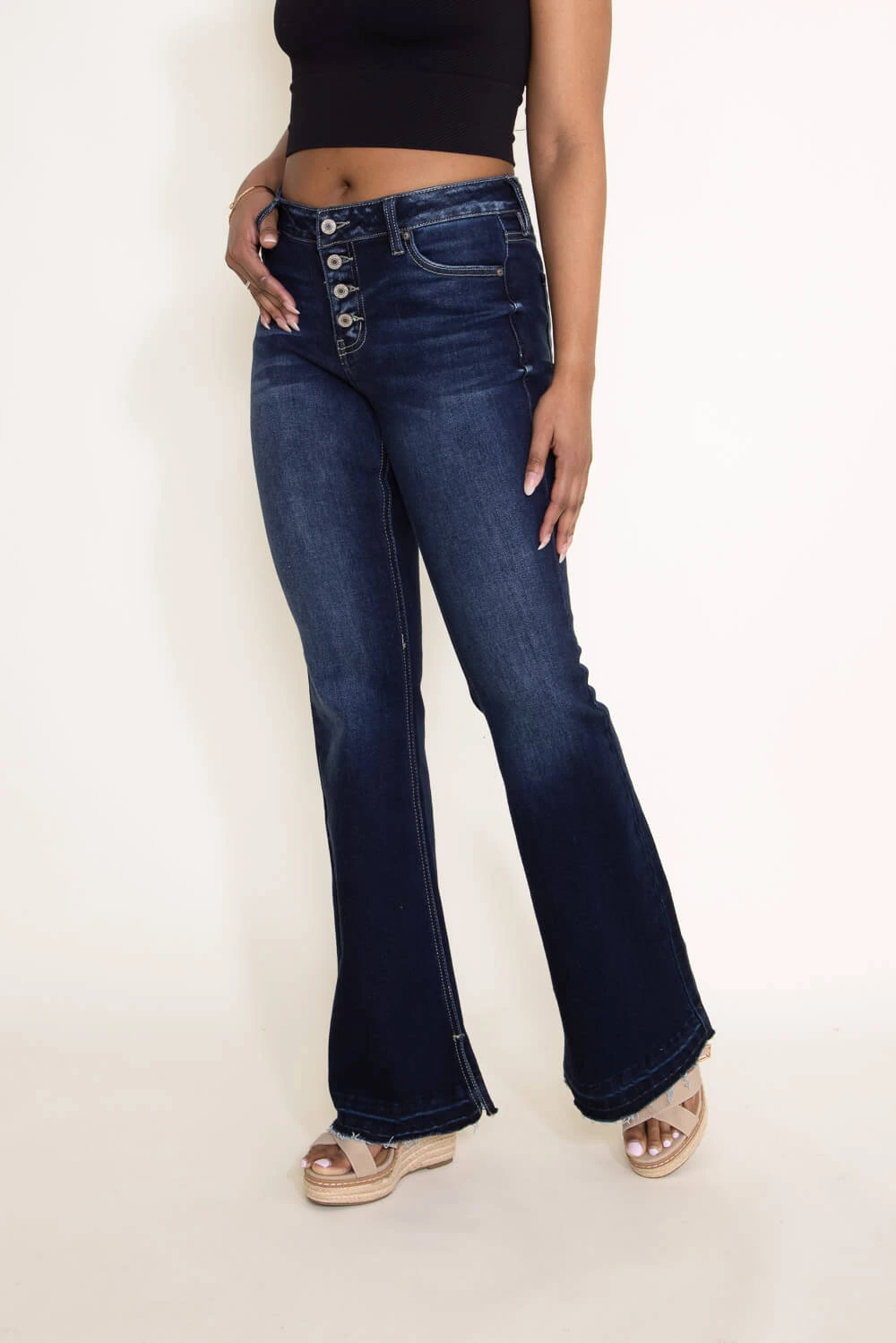 KanCan Mid-Rise Button Flare Jeans For Women | KC7338LD 6 KanCan Mid-Rise Button Flare Jeans For Women | KC7338LD - Image 4