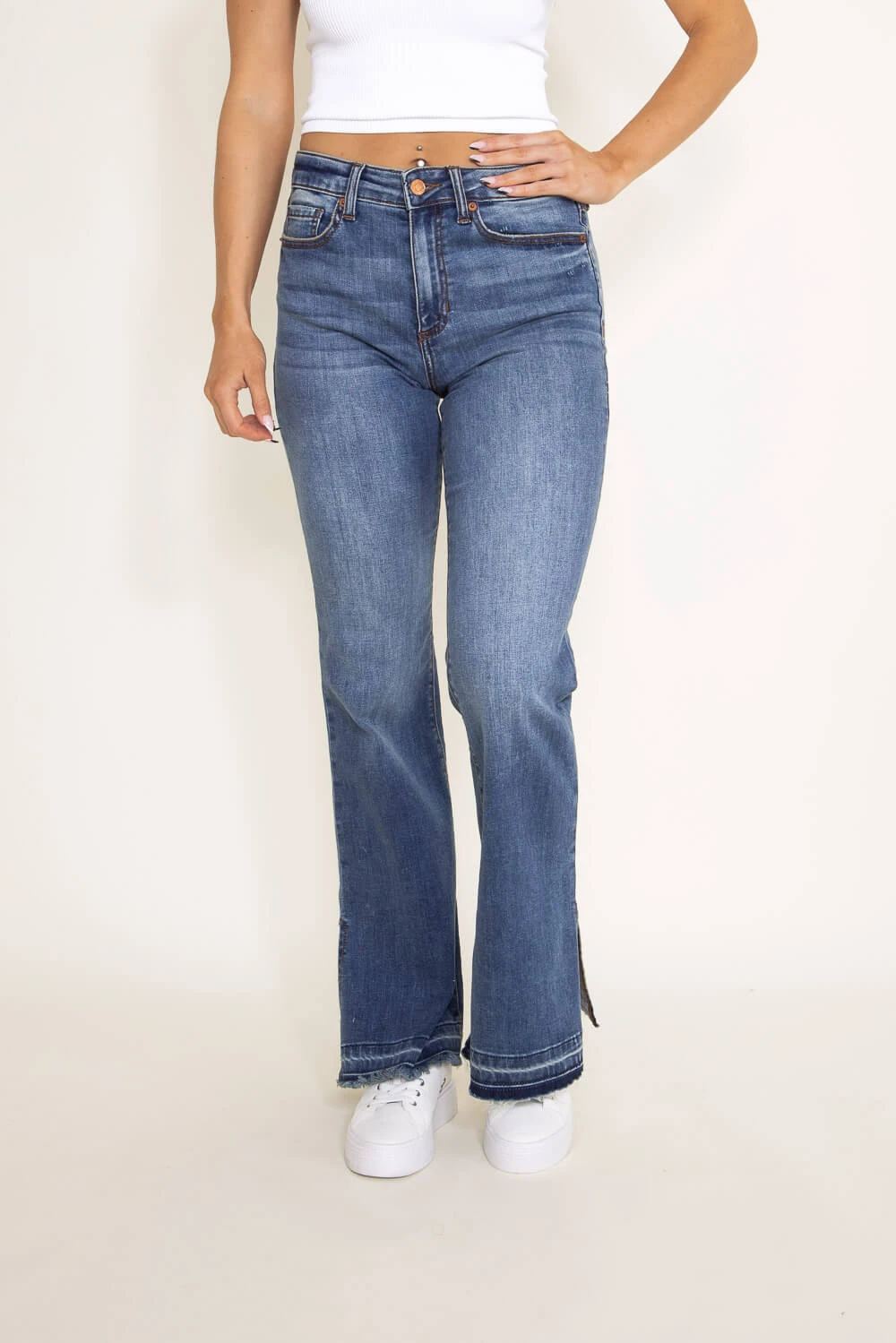 Sneak Peek Mid Rise Split Hem Bootcut Jeans For Women | SP-P12237 5 Sneak Peek Mid Rise Split Hem Bootcut Jeans For Women | SP-P12237 - Image 3