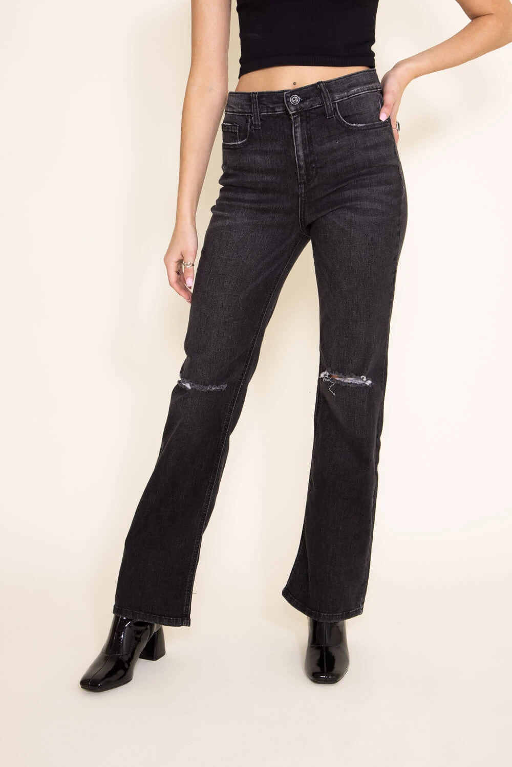 Sneak Peek High Rise Slim Bootcut Jeans For Women In Black | SP-P11946 3 Sneak Peek High Rise Slim Bootcut Jeans For Women In Black | SP-P11946