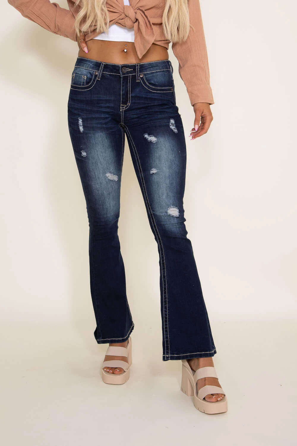 True Luck Bernie Mild Destruction Flare Jeans For Women | TL20150018 3 True Luck Bernie Mild Destruction Flare Jeans For Women | TL20150018