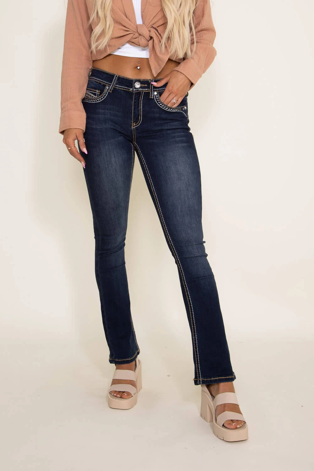 True Luck Random Stitched Bootcut Jeans For Women | TL20200403 3 True Luck Random Stitched Bootcut Jeans For Women | TL20200403