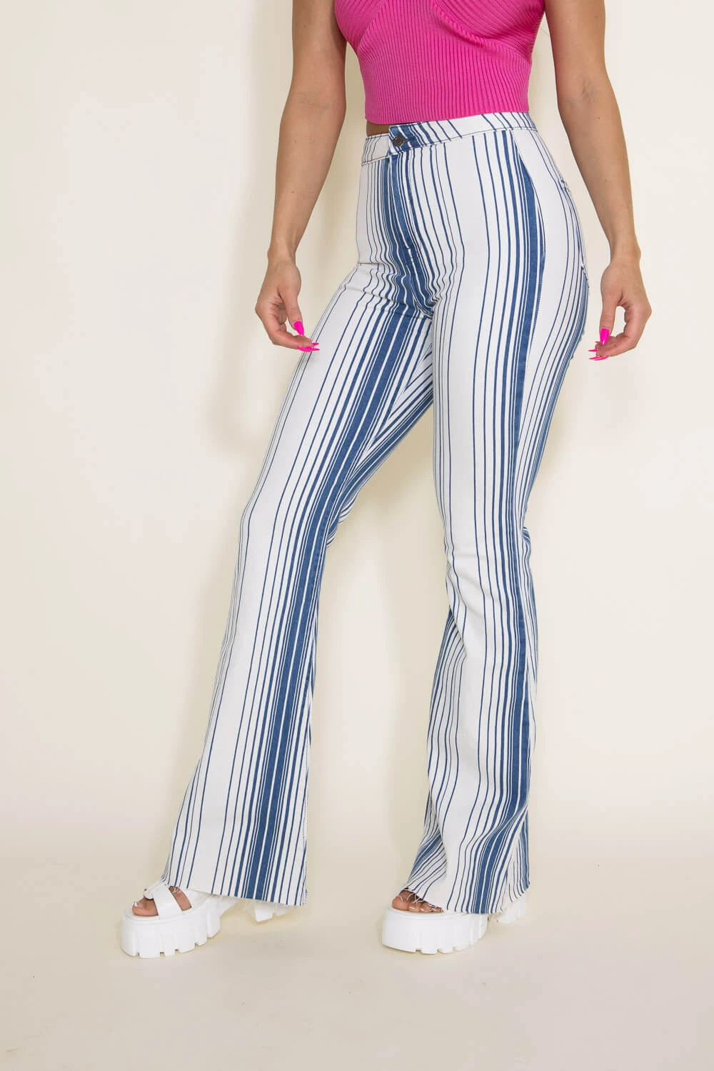 Cello High Rise Stripe Super Flare Jeans For Women In White | WV38225DK 7 Cello High Rise Stripe Super Flare Jeans For Women In White | WV38225DK - Image 5