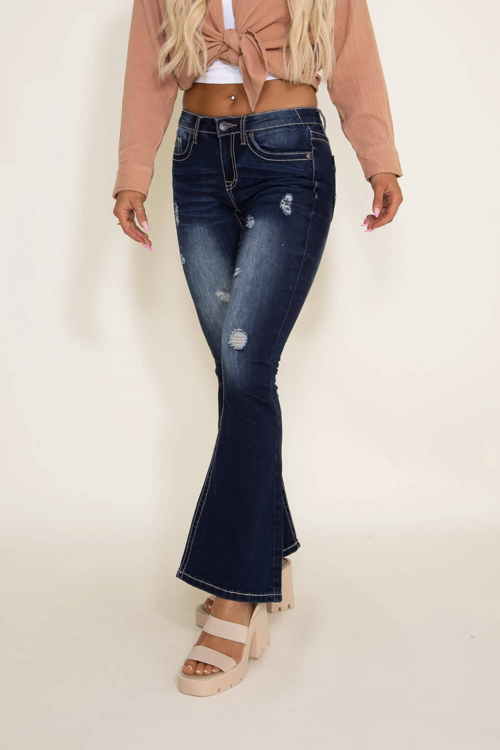 True Luck Bernie Mild Destruction Flare Jeans For Women | TL20150018 5 True Luck Bernie Mild Destruction Flare Jeans For Women | TL20150018 - Image 3