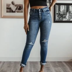 KanCan High Rise Rolled Cuff Ankle Skinny Jeans For Women | KC7117M