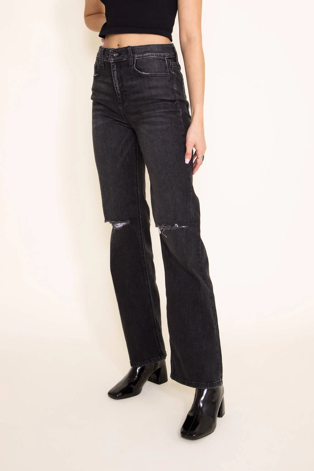 Sneak Peek High Rise Slim Bootcut Jeans For Women In Black | SP-P11946 5 Sneak Peek High Rise Slim Bootcut Jeans For Women In Black | SP-P11946 - Image 3