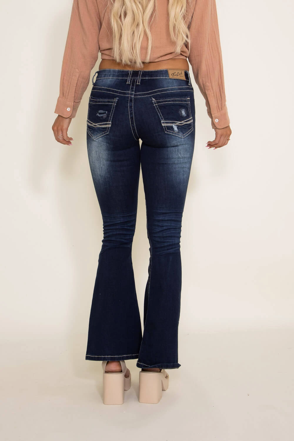 True Luck Bernie Mild Destruction Flare Jeans For Women | TL20150018 4 True Luck Bernie Mild Destruction Flare Jeans For Women | TL20150018 - Image 2