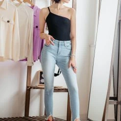 Cello Cropped Fray Hem Skinny Jeans For Women | WV78205LT