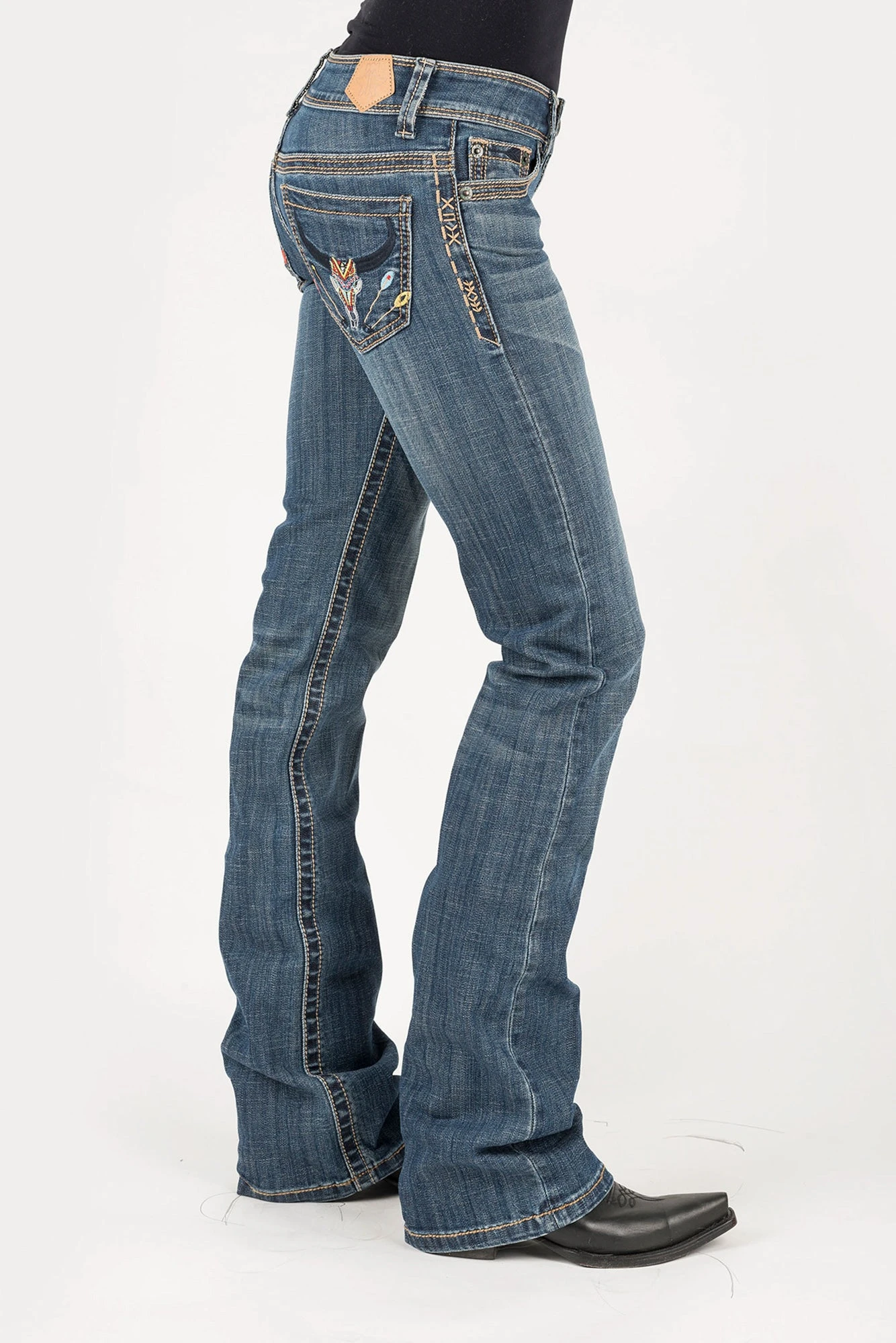 Tin Haul Womens Blue Cotton Blend Aztec Steerhead Jeans 3 Tin Haul Womens Blue Cotton Blend Aztec Steerhead Jeans