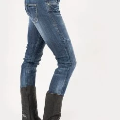 Tin Haul Womens Blue Cotton Blend Pieced Back Deco Jeans