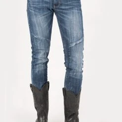 Tin Haul Womens Blue Cotton Blend Pieced Back Deco Jeans -straight jeans shop 1005406021705c 1