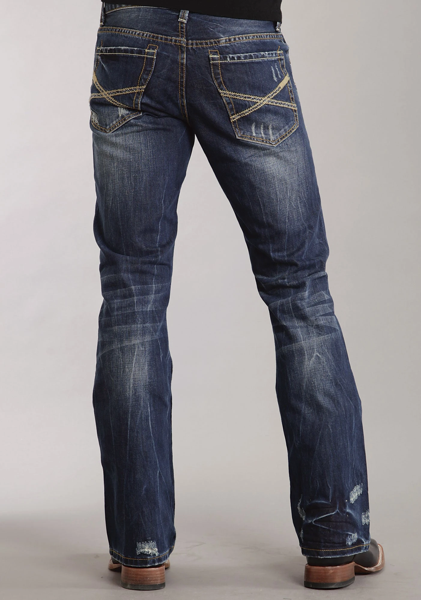 Mens Stetson Blue Cotton Blend Destruction Dark Wash Bootcut Rocks Jeans 4 Mens Stetson Blue Cotton Blend Destruction Dark Wash Bootcut Rocks Jeans - Image 2