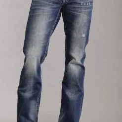 Mens Stetson Blue Cotton Blend Med Wash White X Bootcut Rocks Fit Jeans