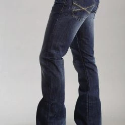 Mens Stetson Blue Cotton Blend Sandblasted Stitch Bootcut Rocks Fit Jeans