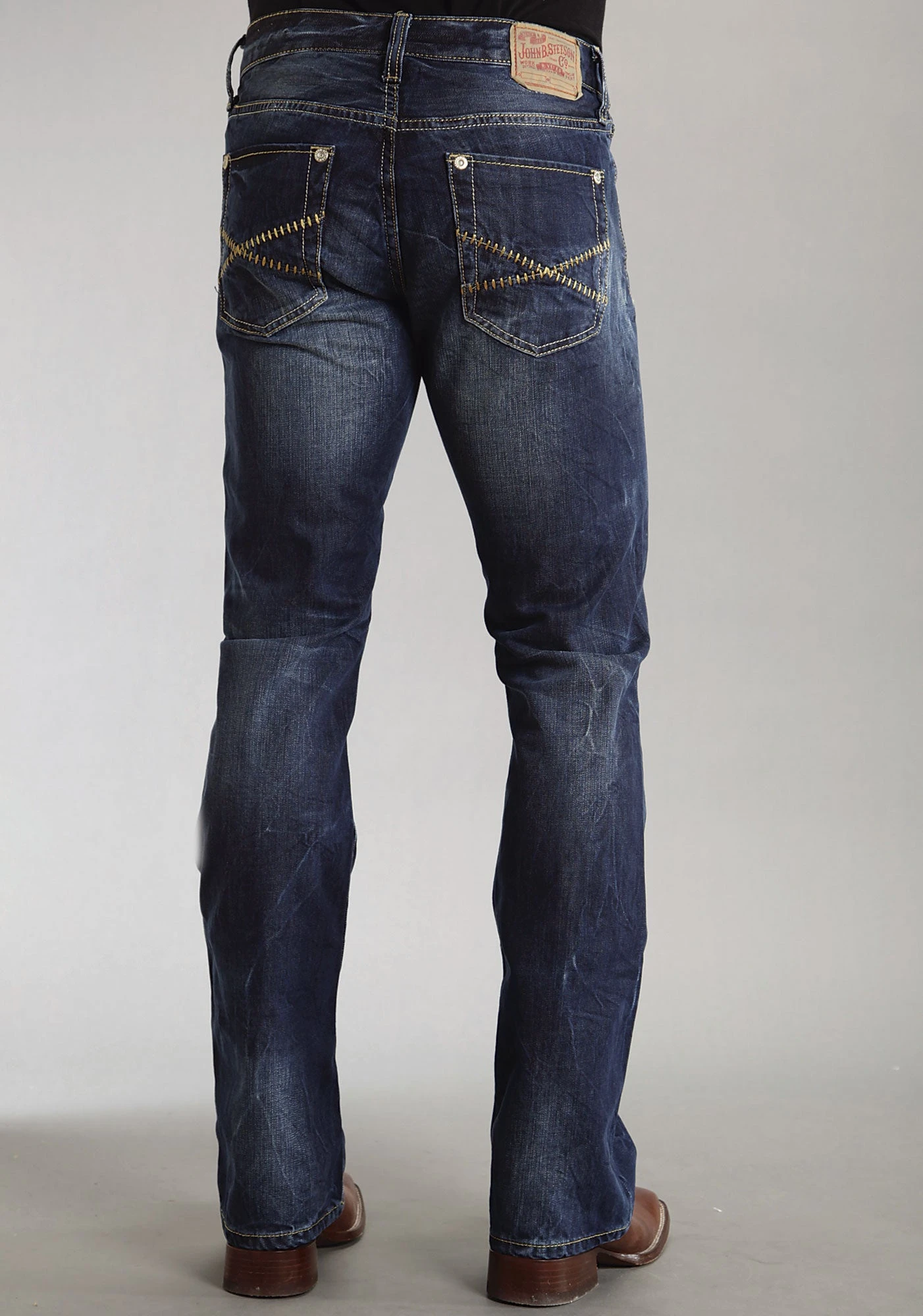 Mens Stetson Blue Cotton Blend Sandblasted Stitch Bootcut Rocks Fit Jeans 4 Mens Stetson Blue Cotton Blend Sandblasted Stitch Bootcut Rocks Fit Jeans - Image 2