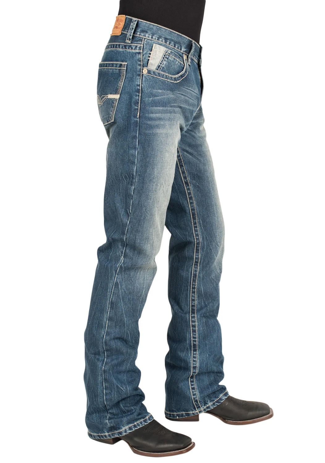 Stetson Rocks Fit Mens Blue Cotton Blend V Deco Jeans 4 Stetson Rocks Fit Mens Blue Cotton Blend V Deco Jeans - Image 2