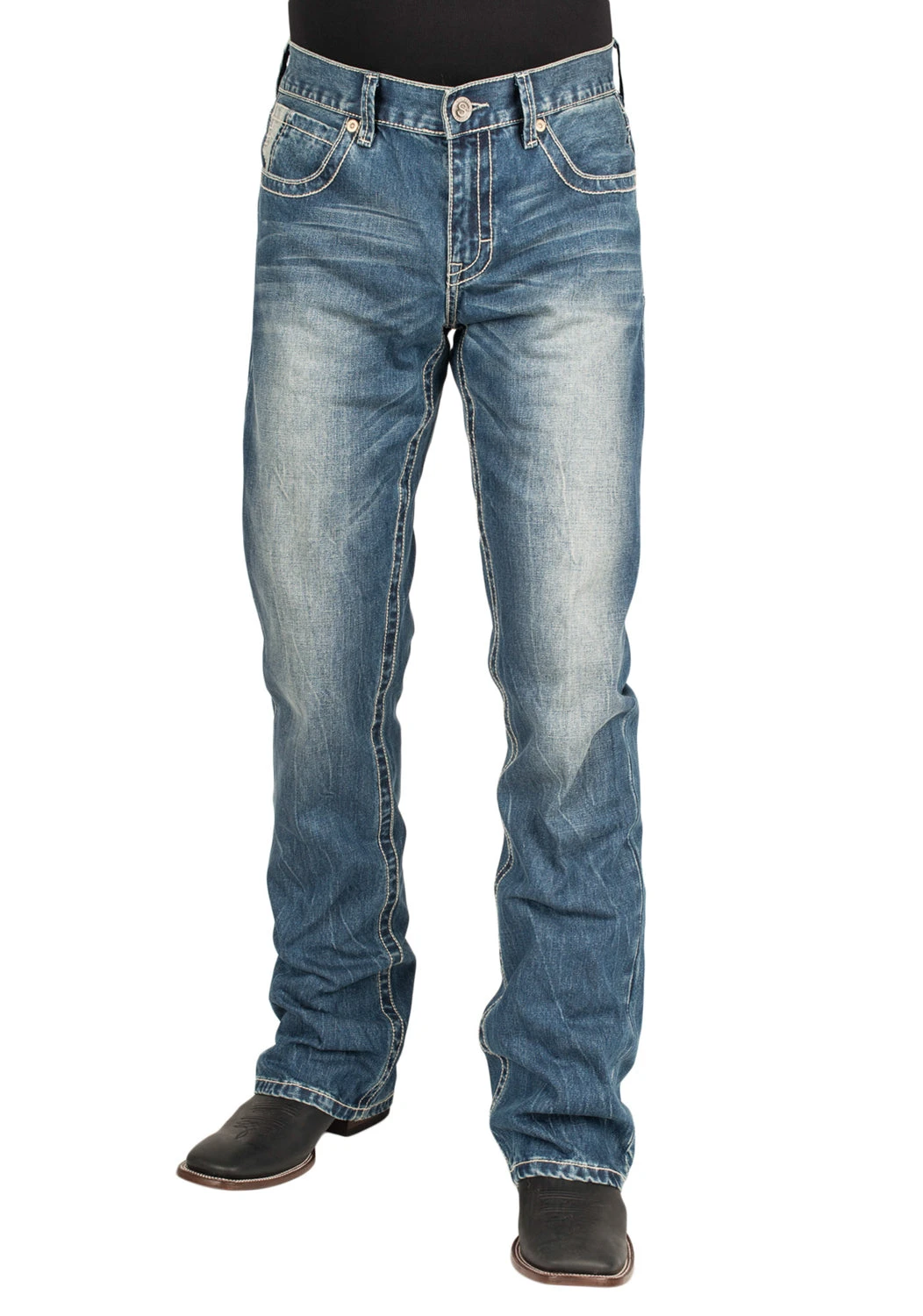 Stetson Rocks Fit Mens Blue Cotton Blend V Deco Jeans 5 Stetson Rocks Fit Mens Blue Cotton Blend V Deco Jeans - Image 3