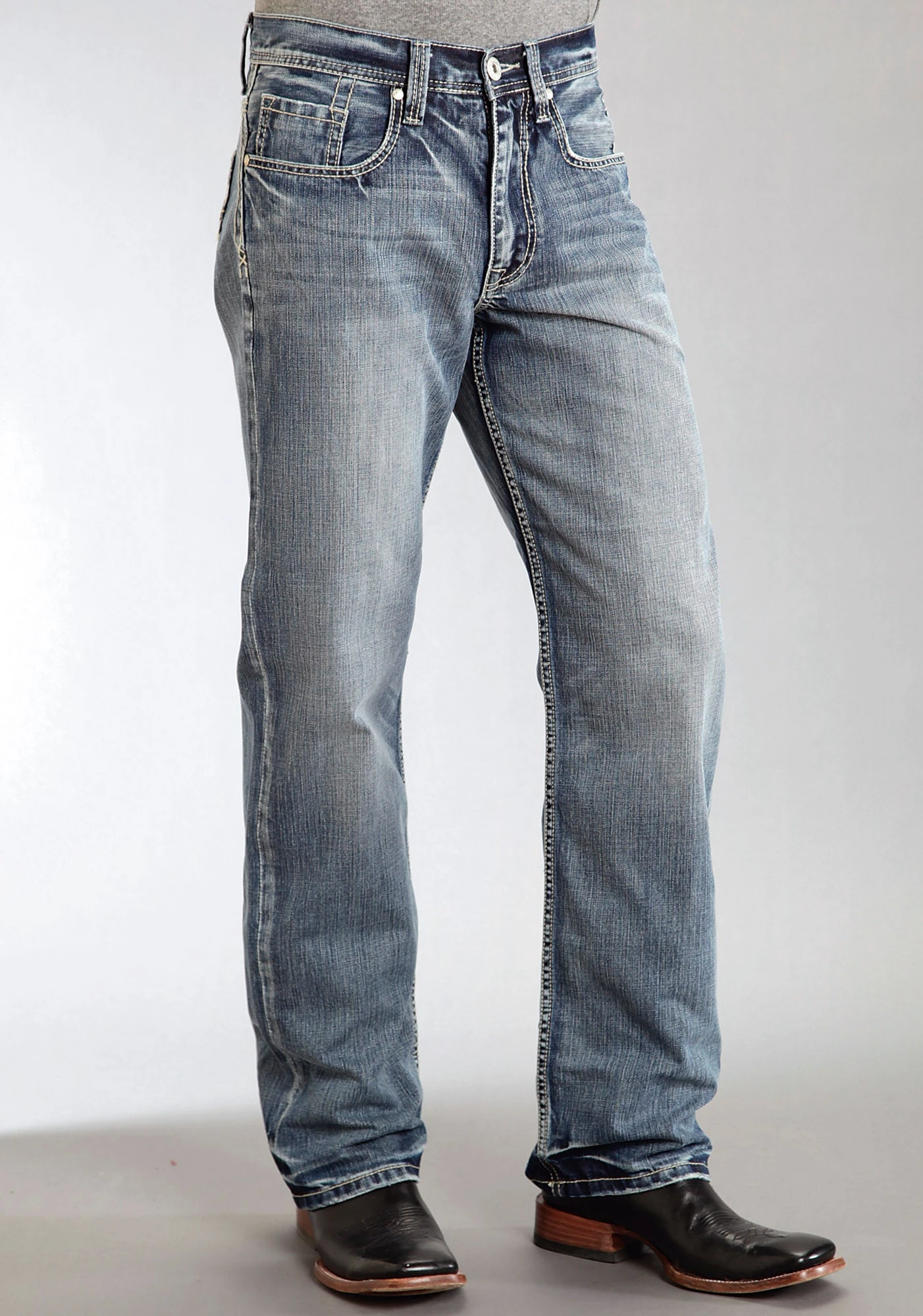 Mens Stetson Blue Cotton Blend Wrong Side Denim Straight Modern Fit Jeans 4 Mens Stetson Blue Cotton Blend Wrong Side Denim Straight Modern Fit Jeans - Image 2