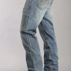 Mens Stetson Blue Cotton Blend Medium Wash Straight Leg Relaxed Jeans -straight jeans shop 1100415200030 p 3