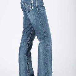 Stetson Womens Blue Cotton Blend Grey Chevron Jeans