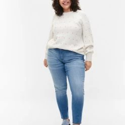 Zizzi Emily Jeans With Slim Fit And Normal Waist Blue Denim