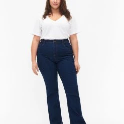 FLASH - High Waisted Jeans With Bootcut Blue Denim