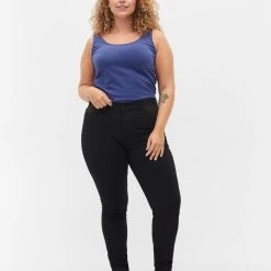 Zizzi Super Slim Amy Jeans With Elasticated Waist Black