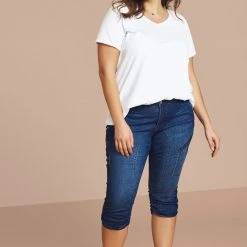 Alternative view of Zizzi Slim Fit Capri Jeans With Pockets Dark Blue Denim
