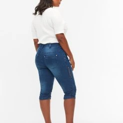 Zizzi Slim Fit Capri Jeans With Pockets Dark Blue Denim -straight jeans shop J10111A 1075 ModelBack 1
