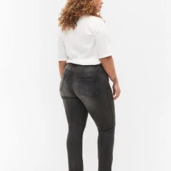 Alternative view of Zizzi Slim Fit Emily Jeans With Normal Waist Dark Grey Denim