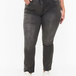 Zizzi Slim Fit Emily Jeans With Normal Waist Dark Grey Denim -straight jeans shop J10305A 1019 ModelDetail2 1