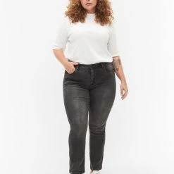Zizzi Slim Fit Emily Jeans With Normal Waist Dark Grey Denim