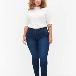 Zizzi Slim Fit Emily Jeans With Normal Waist Blue Denim