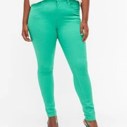 Zizzi High Waisted Amy Jeans With Super Slim Fit Holly Green -straight jeans shop J10305D 9990 ModelDetail2