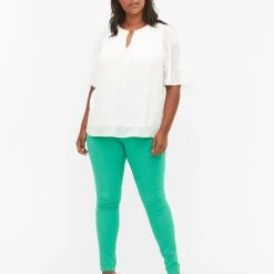 Zizzi High Waisted Amy Jeans With Super Slim Fit Holly Green