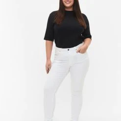 Zizzi Super Slim Amy Jeans With High Waist White