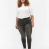 Zizzi Super Slim Amy Jeans With High Waist Dark Grey Denim -straight jeans shop J10305L 1019 ModelFront