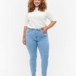 Zizzi Super Slim Amy Jeans With High Waist Ex Lt Blue