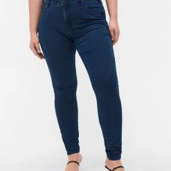 Zizzi High-waisted Super Slim Amy Jeans Dark Blue -straight jeans shop J10568A 1077 ModelDetail2