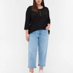 Zizzi 7/8 Jeans With Rolled Up Hems And High Waist Light Blue Denim