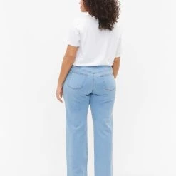 Alternative view of Zizzi High Waisted Gemma Jeans With Hole On The Knee Ex Lgt Blue